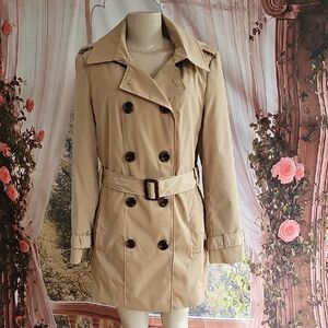 Calvin Klein Classic Tan Double-Breasted Trench Coat Size Medium